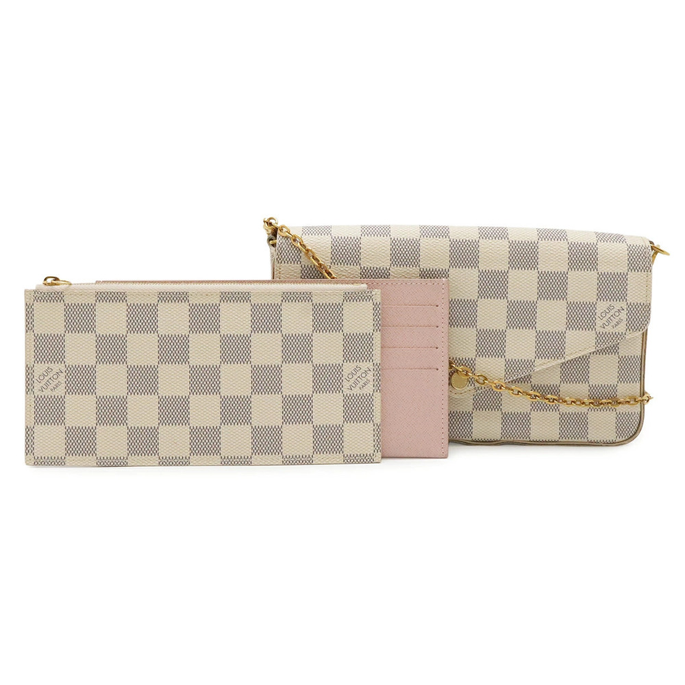 LOUIS VUITTON Damier Azur White Pochette Felicie Shoulder Bag Chain Clutch